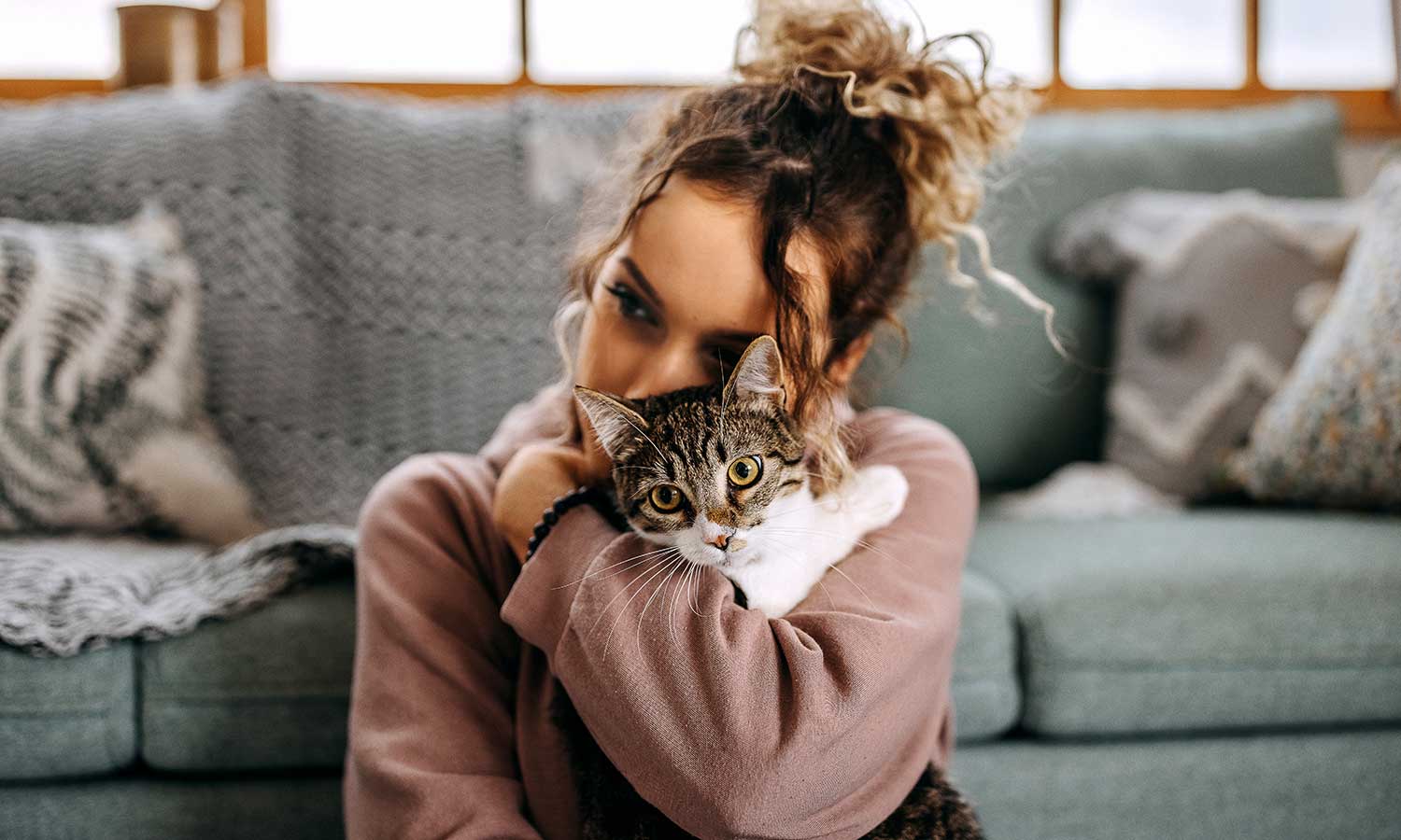 Woman holding a cat